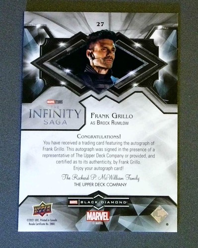 2021 Marvel diamant noir Frank Grillo dans le rôle de Brock Rumlow #27 autographe doré AUTO 5 - Photo 2/2