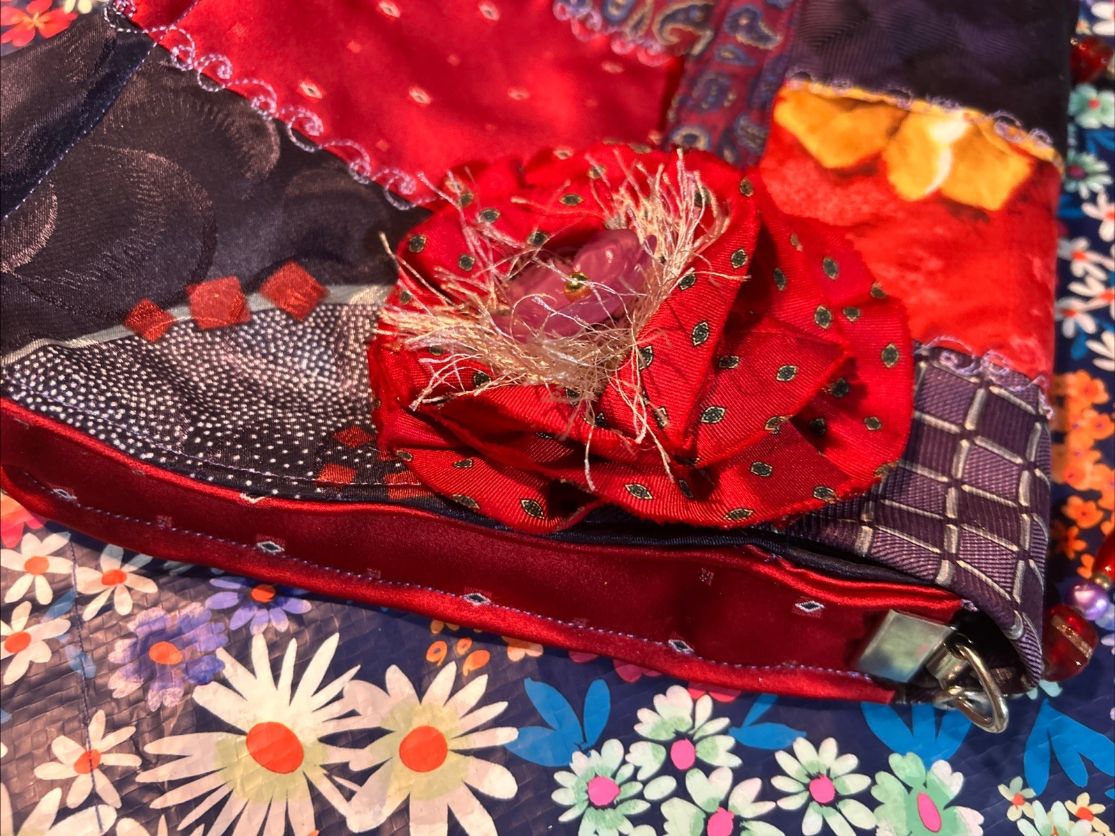 Handmade Patchwork Shoulder Bag W/ Beaded Strap (… - image 5