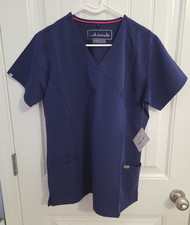 NWT Lush Scrubs Women Scrub Top Large Charlotte Navy Blue 3 Pocket