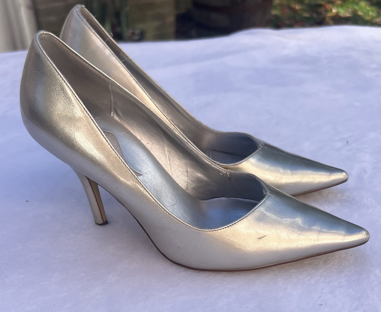 Nina New York Steel Metallic Shiny Mid-Heel Classic Pointed Toe Pump Size 10