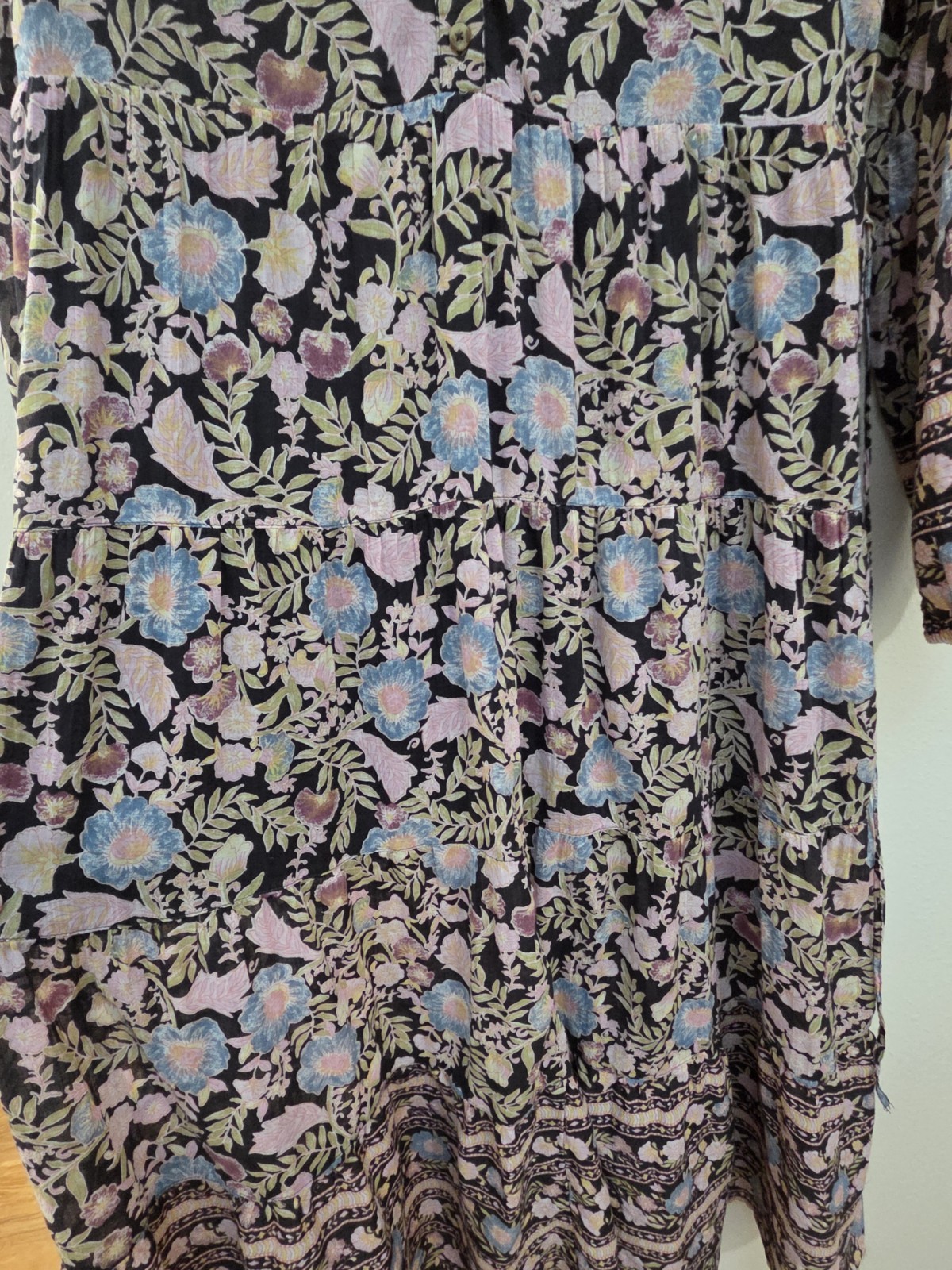 Billabong Adore You Dress XL Floral Maxi Tiered Cotton Boho Peasant Cottage EUC