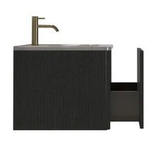 24" Striped Brushed Black Oak Floating Bathroom Vanity with Glossy