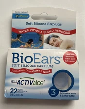 BioEars Soft Silicone Earplugs Water Proof & Sound Reducing 3 Pair & Carry Case
