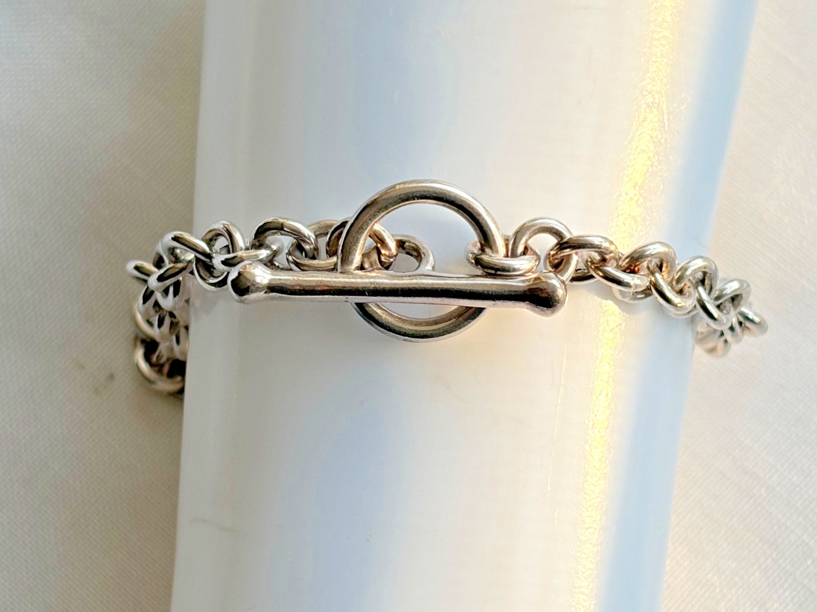 Sterling Silver Round Link Bracelet Toggle Clasp - image 3