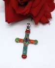 Sterling Silver  Colorful Gemstone  Cross  13.34g Pendant CAT RESCUE — photo 1