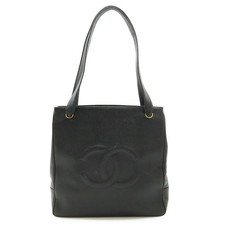 Chanel Caviar Skin Coco Mark Tote Bag Women Black One Size