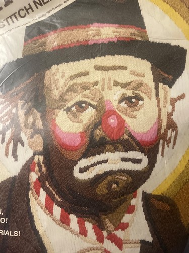 VTG "Hobo Clown" 14”x18” Fireside Longstitch Needlepoint Sealed FI-78-1511