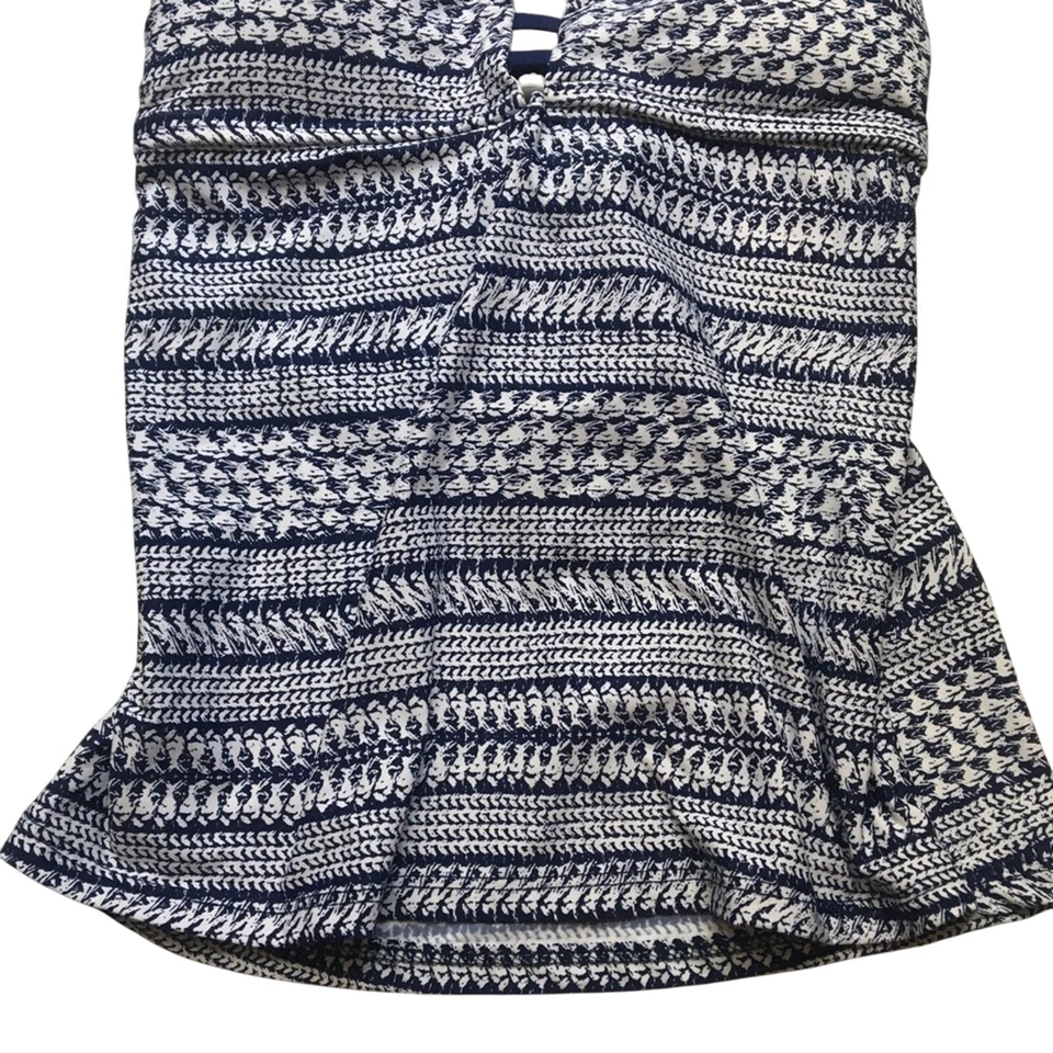 Espléndido Top Tankini Halter Rayas Cuello Redondo Atado Trasero Talla Pequeña Blanco Azul Foto 4 de 4