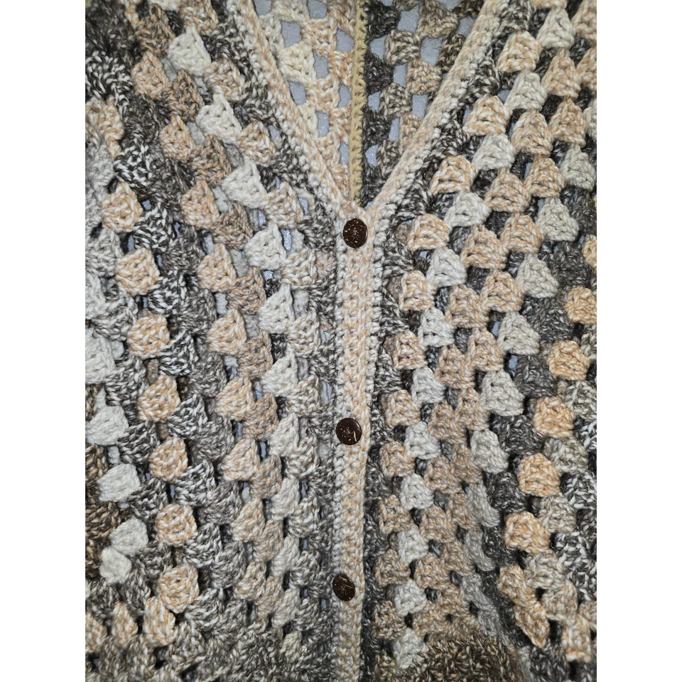 Cárdigan Boho Chic Prendas de Punto Marrón Ombre Artesanal Gran Tamaño Crochet Suéter Foto 4 de 4