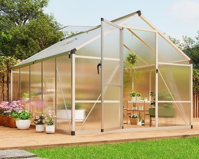 8x10 FT Aluminum Walk-in Polycarbonate Greenhouse ,Outdoor Greenhouse Gardening