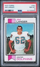 1973 Topps JIM LANGER #341 PSA 8 NFL HOF Set Registry Dolphins Rookie RC