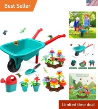 Kids Gardening Tool Set, Garden Toys with Wheelbarrow, Watering Can, Shovel, ...