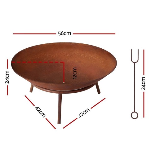 Grillz 56cm Fire Pit Iron Rustic Bowl Outdoor - Picture 2 of 7