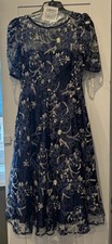 Eliza J Elbow Sleeve Illusion Yoke Dress Size 8 Navy. Worn Once For A Few Hours
