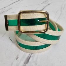Vintage Green Vinyl Canvas Belt Gold Buckle Preppy Mod Retro Chic