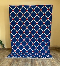 Hand Knotted Cotton Rug Color Blue Red White Handmade Area Design Carpet Rug