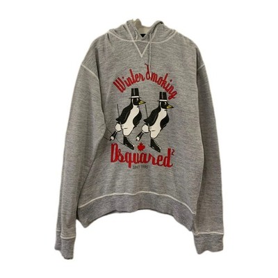 Dsquared2 Winter Smoking Hoodie Gray Penguin Graphic Sweatshirt Mens L Italy#143