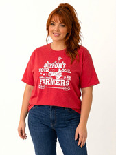 Jerzees Support Your Local Farmers Red Short Sleeve Crew Neck Graphic Tee SizeXL