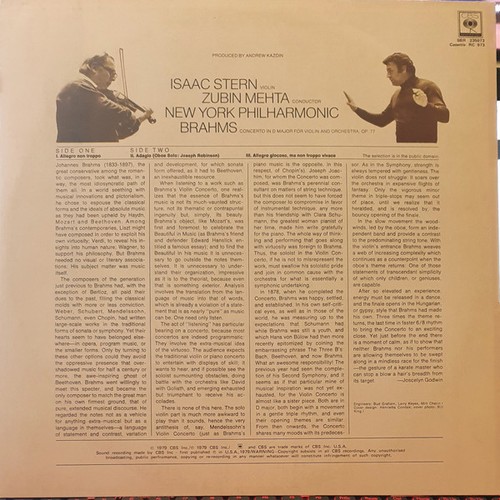 Isaac Stern, Zubin Mehta, New York Philharmonic - Johannes Brahms - Violin Conce - Picture 2 of 4