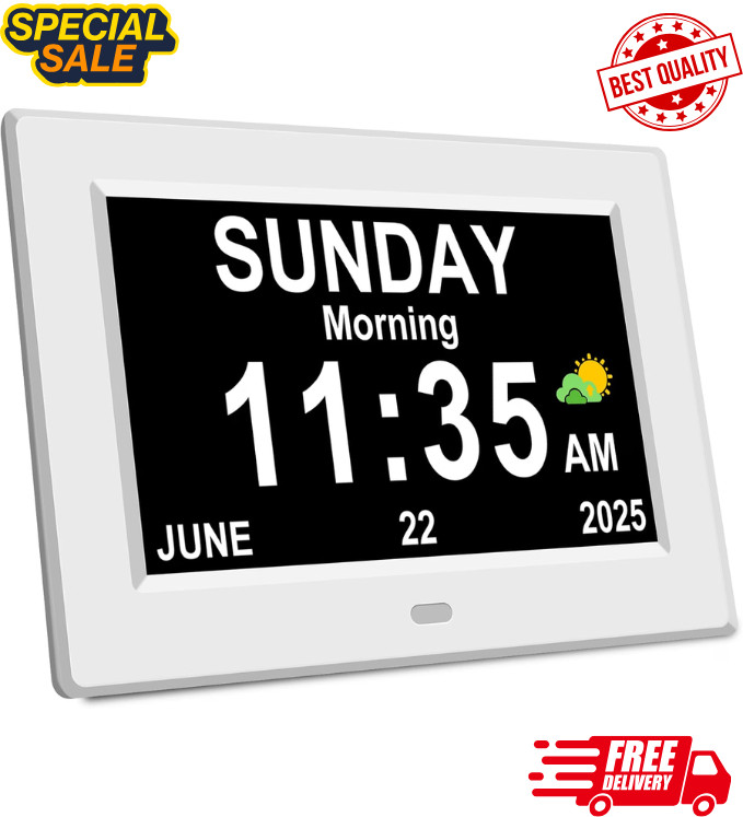 Clock with Day and Date for Elderly, 7" Large Display Digital Calendar Day Clock