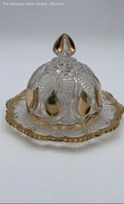 Kitchen Decorative Round Clear Crystal And Gold Butter Dish With Dome
