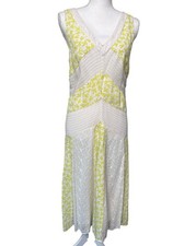 Anthropologie Yellow White Sleeveless High Low Dress M Lace Dove Travel Retro