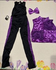 Purple  Black Girls Medium Hip Hop Dance Halloween Two Piece Leotard  Vest