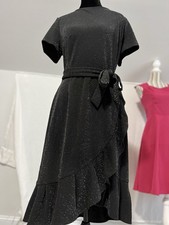 Calvin Klein Black Sparkle Cocktail Dress Sz M 10 Short Sleeve Stretch Classic