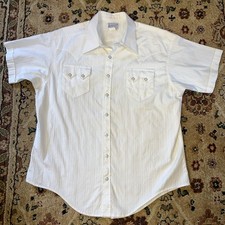 Vtg Rockmount Ranch Wear Shirt XL Men  s Western Button Up White Diamond snap 70s