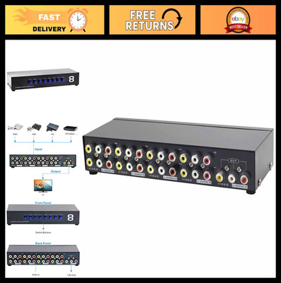 8-Way RCA AV Switcher Selector Box - 8 Input 1 Output Composite Video & Audio fo