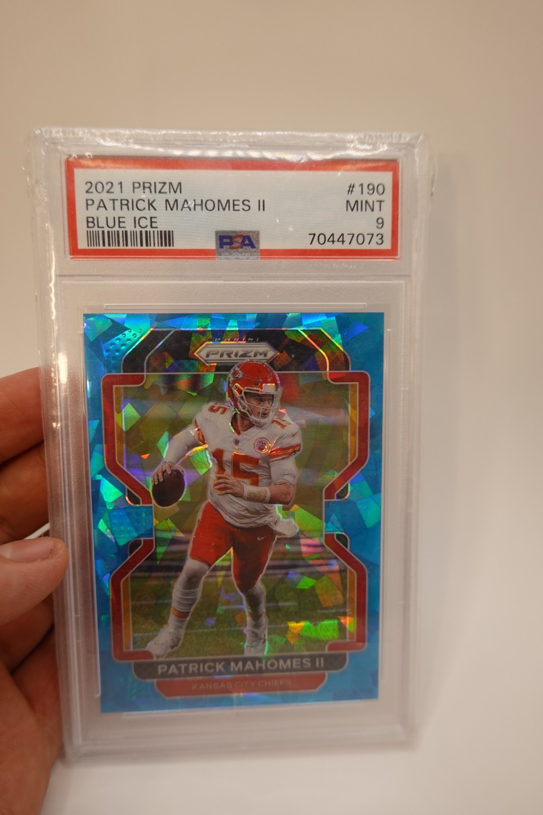 2021 Panini Prizm PATRICK MAHOMES /99 Blue Ice PSA 9  MINT