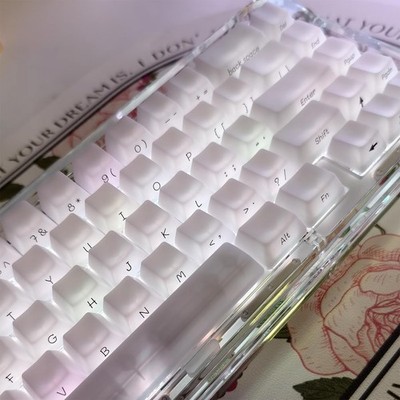 130 Keys OEM Profile Shine Through White Keycaps Set Translucent Keycaps with...
