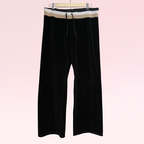 vintage y2k 2000s Juicy Couture black velour bimbo trashy wide leg track pants L - Picture 3 of 14