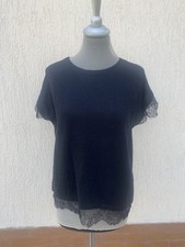 ZARA Maglietta in Lino Nera Pizzo Donna Estiva tg.M