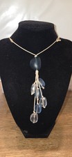 Blue  Clear Sea Glass Necklace On Slip Knot Rope Chain Adj From 16" To 34"