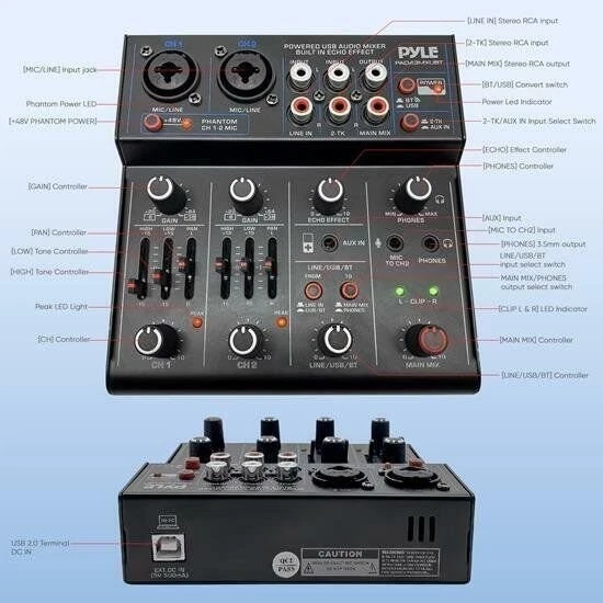 Pyle Professional Wireless DJ Audio - 4 Channel Bluetooth Controller Sound Mixer - Image 2 of 4