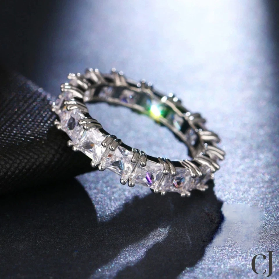 2.00 CT Princess Cut Moissanite Full Eternity Wedding Band Solid 14K White Gold - Image 4 of 4