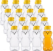 16 Pack 8 Fluid Oz Plastic Bear Honey Bottle Jars, Honey Squeeze Bottle Empty wi