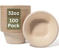 32 oz Disposable Paper Bowls, Heavy-Duty Compostable Soup Bowls, Eco-Friendly...