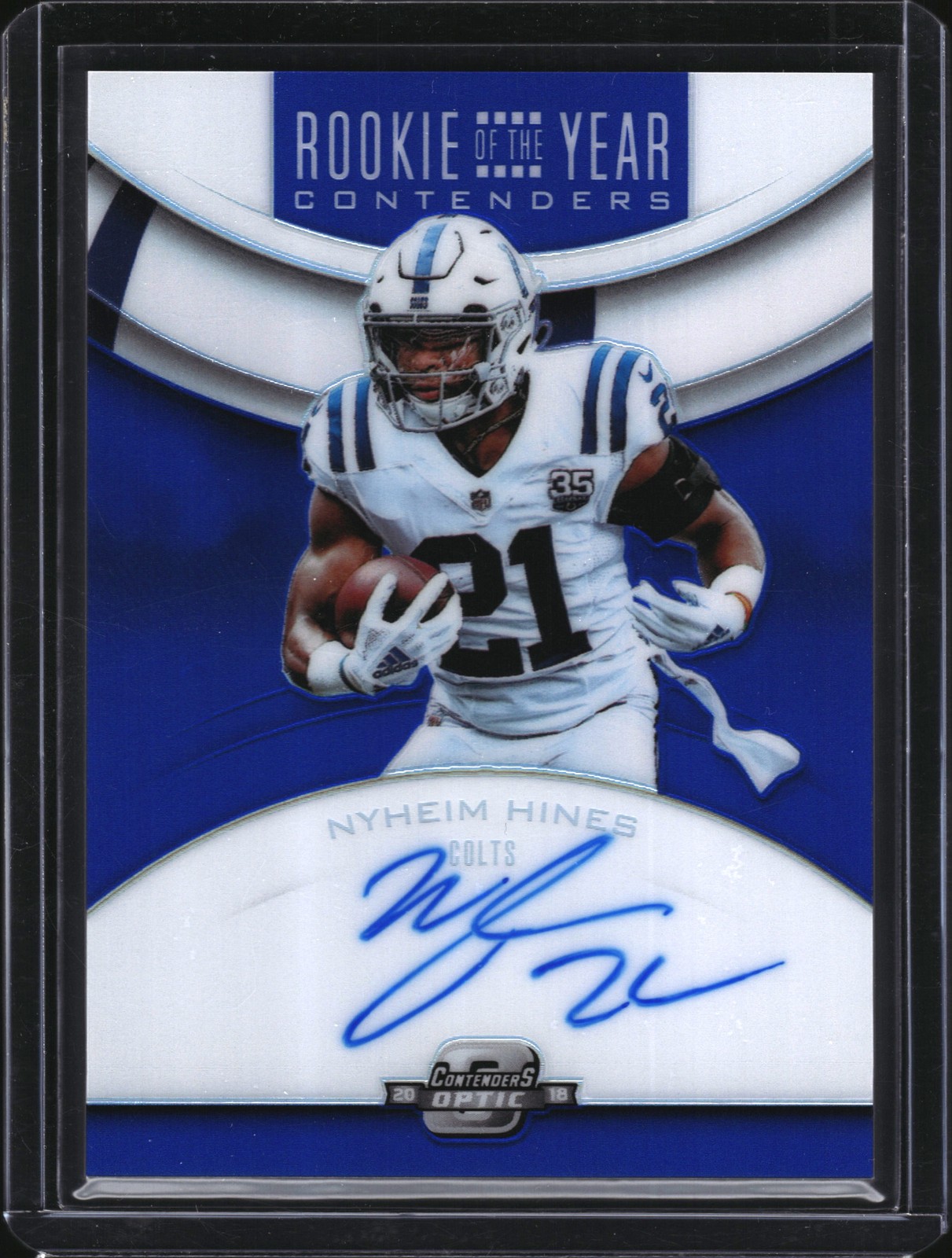 Nyheim Hines Panini Contenders Optic Rookie of the Year Contenders Autographs #RYANH Blue