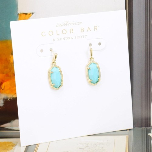 NWOT Kendra Scott Lee Light Blue Magnesite Small Drop Earrings Gold Tone - Picture 4 of 6