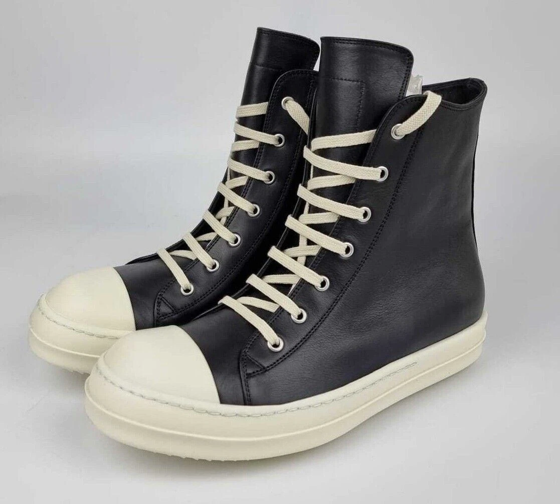 Rick Owens phlegethon Leather Black/Milk Sneakers New Size 43
