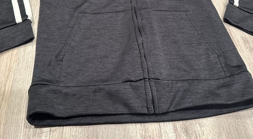 Adidas Youth Boys Track Jacket Size 7 Hooded Full Zip Athletic Logo Dark Gray - Picture 6 of 8