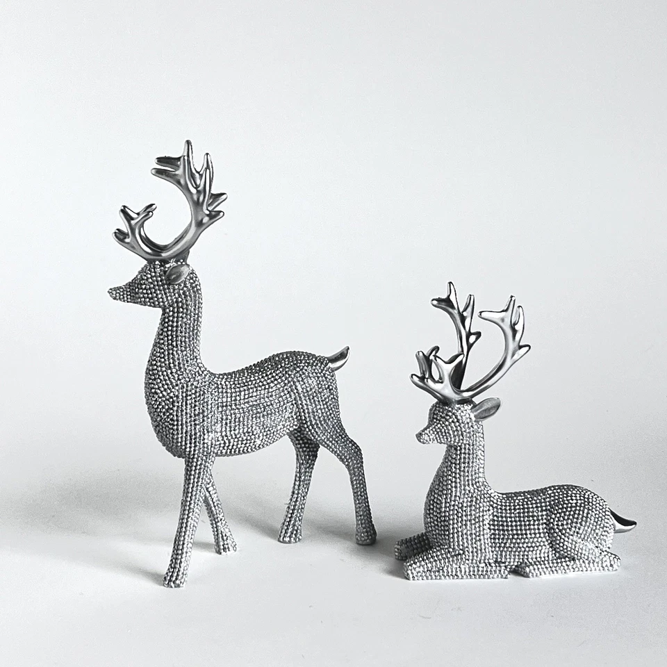 2 серебряных цветных оленя декор рождественский олень бисер вид коттедж 7 и 5 дюймов - Изображение 3 из 4
