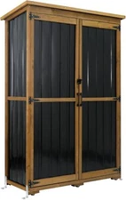 PETSCOSSET Outdoor Storage Cabinet Wood & Metal with Waterproof Roof