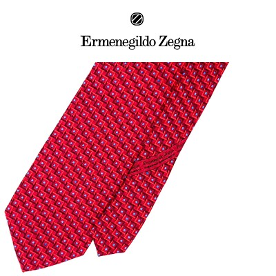 Ermenegildo Zegna RedTie - 2 Tone Red Blue Squares Stippes Pattern Silk Itly Tie