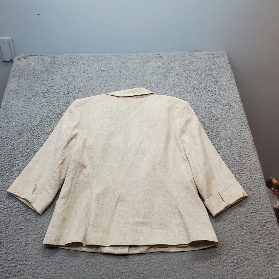 Chaqueta Blazer RQT Mujer 16 Tostado Lino Forrada Manga Larga Sencillo Pecho 3 Botones Foto 2 de 4