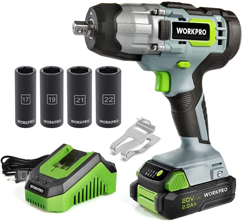 WORKPRO 20V Cordless Impact Wrench/with 4Piece Drive Impact Socket 2.0Ah Battery - Image 2 of 4