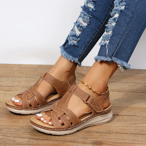 Sandalias de cuña ortopédicas informales de verano para damas Zapatos cómodos con punta abierta plana - Imagen 2 de 22