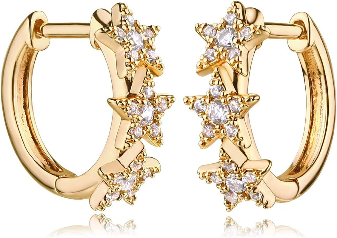 14K Gold Plated Small Minimalist Huggie Hoop Earrings Ear Stud Cuff for Women